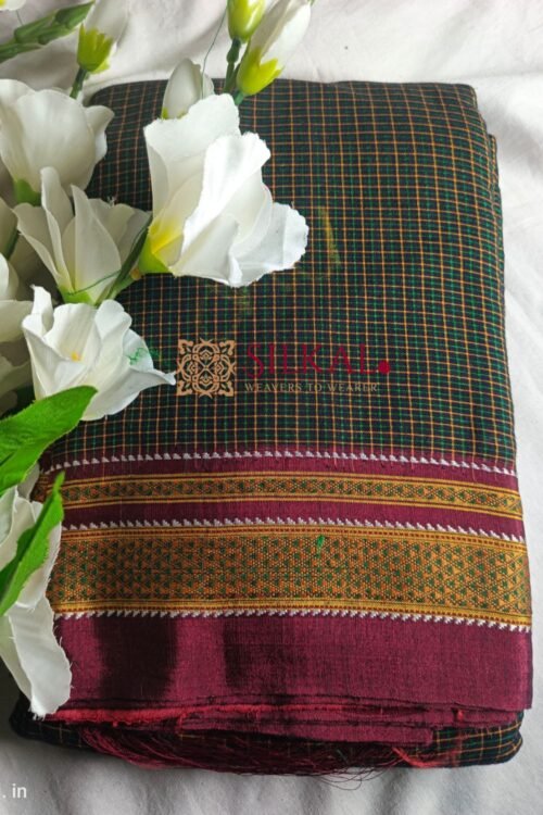 Ilkal Handloom Silk by Cotton Small Checks Chikki Paras Saree