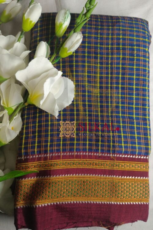 Ilkal Handloom Silk by Cotton Small Checks Chikki Paras Saree