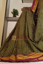 Ilkal Handloom Silk by Cotton Small Checks Chikki Paras Saree