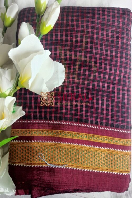 Ilkal Handloom Silk by Cotton Small Checks Chikki Paras Saree