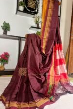 Ilkal Handloom Silk by Cotton Small Checks Chikki Paras Saree