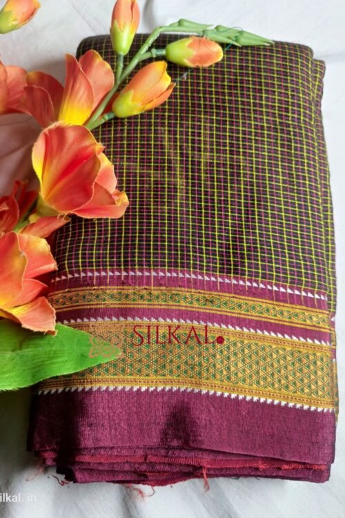 Ilkal Handloom Silk by Cotton Small Checks Chikki Paras Saree