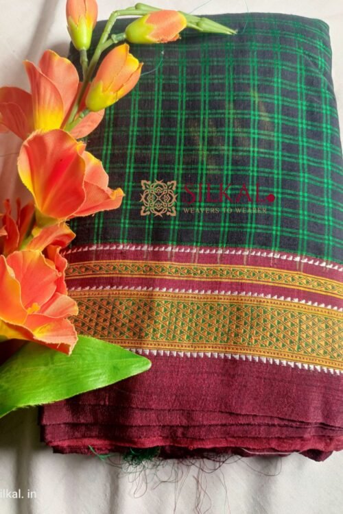 Ilkal Handloom Silk by Cotton Small Checks Chikki Paras Saree