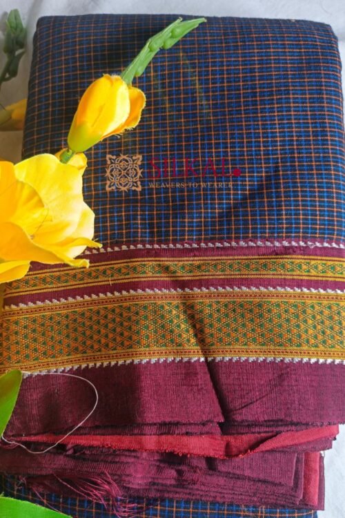 Ilkal Handloom Silk by Cotton Small Checks Chikki Paras Saree