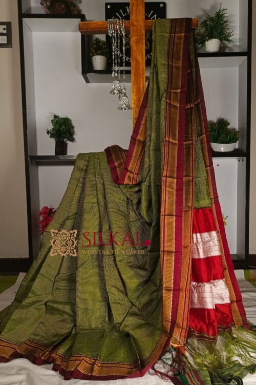 Ilkal Handloom Silk by Cotton Small Checks Chikki Paras Saree