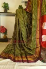 Ilkal Handloom Silk by Cotton Small Checks Chikki Paras Saree