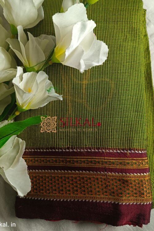 Ilkal Handloom Silk by Cotton Small Checks Chikki Paras Saree