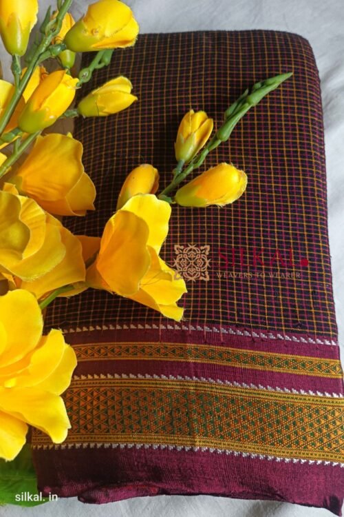 Ilkal Handloom Silk by Cotton Small Checks Chikki Paras Saree