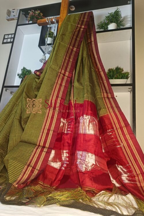 Ilkal Handloom Silk by Cotton Small Checks Chikki Paras Saree