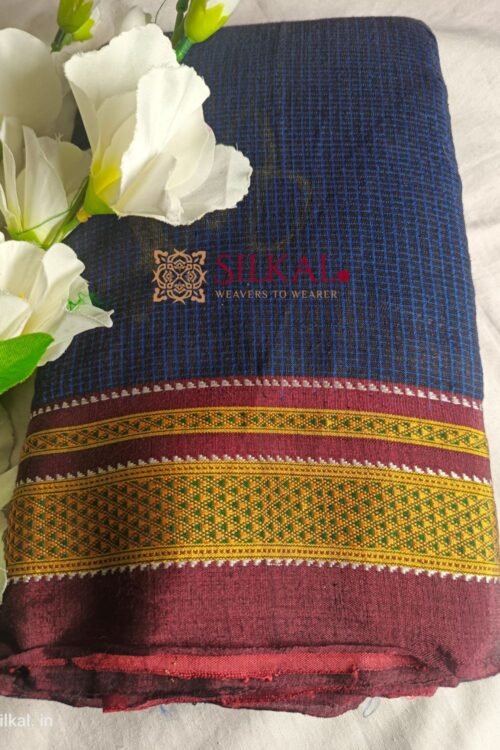 Ilkal Handloom Silk by Cotton Small Checks Chikki Paras Saree