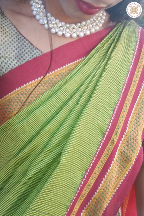 ILKAL HANDLOOM SILK BY COTTON SMALL CHECKS CHIKKI PARAS SAREES