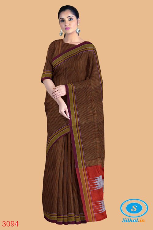 ILKAL HANDLOOM SILK BY COTTON SMALL CHECKS CHIKKI PARAS SAREES