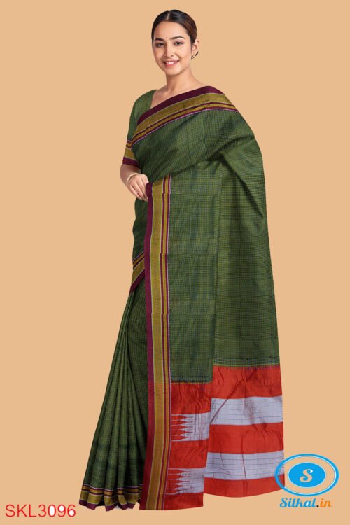 ILKAL HANDLOOM SILK BY COTTON SMALL CHECKS CHIKKI PARAS SAREES