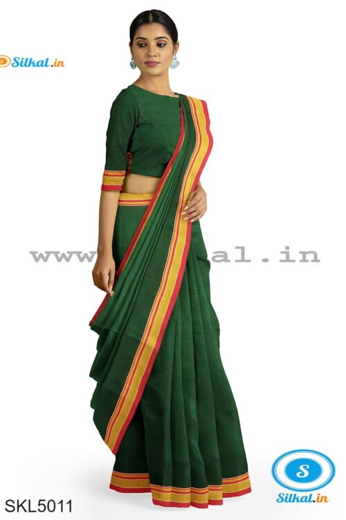 ILKAL PLAIN COTTON SAREE WITH CHIKKI PARAS BORDER