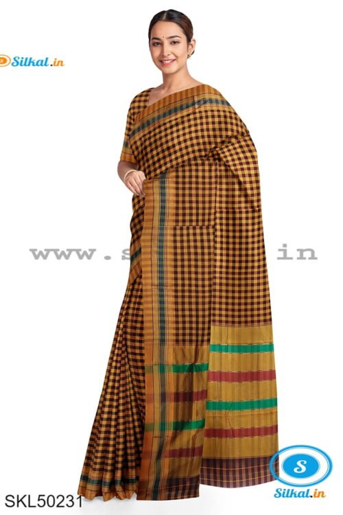 ILKAL COTTON SMALL CHECKS SAREE WITH GOMI BORDER