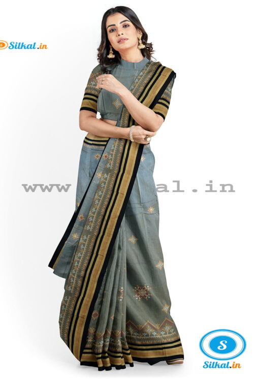 ILKAL SILK BY COTTON TWO TONE KASUTI WORK SAREE