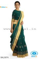 ILKAL SILK BY COTTON TWO TONE KASUTI WORK SAREE