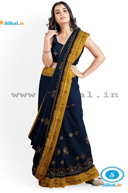 ILKAL SILK BY COTTON TWO TONE KASUTI WORK SAREE