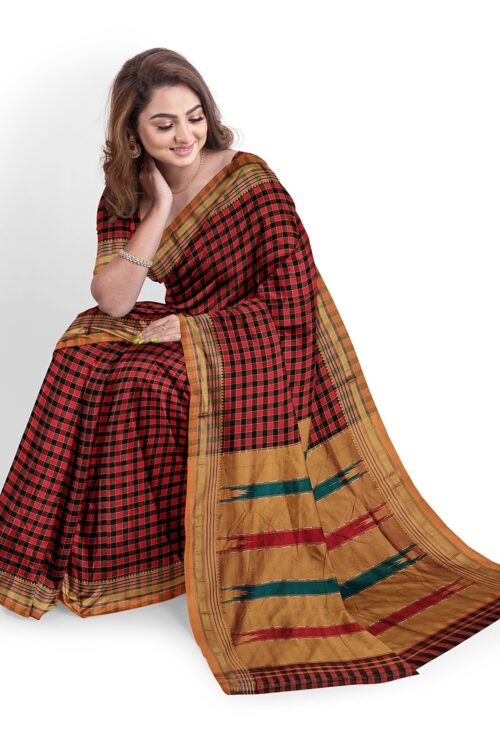 ILKAL COTTON SMALL CHECKS SAREE WITH THODA PARAS BORDER