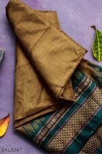 NARAYAN PETH PLAIN COTTON SAREE WITH PATTI PALLU