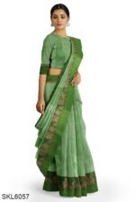 NARAYAN PETH PLAIN COTTON SAREE WITH PATTI PALLU