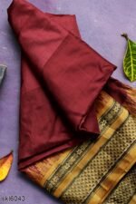 NARAYAN PETH PLAIN COTTON SAREE WITH PATTI PALLU