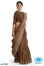 ILKAL COTTON PLAIN SAREE WITH CHIKKI PARAS BORDER