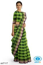 BANAHATTI BIG CHEKS COTTON SAREE WITH TEMPPAL BORDER