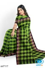 BANAHATTI BIG CHEKS COTTON SAREE WITH TEMPPAL BORDER