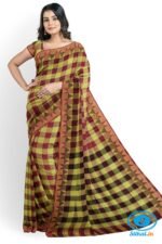 BANAHATTI BIG CHEKS COTTON SAREE WITH TEMPPAL BORDER