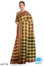 BANAHATTI BIG CHEKS COTTON SAREE WITH TEMPPAL BORDER