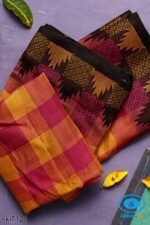 BANAHATTI BIG CHEKS COTTON SAREE WITH TEMPPAL BORDER (Copy)