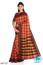 BANAHATTI BIG CHEKS COTTON SAREE WITH TEMPPAL BORDER (Copy)