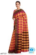 BANAHATTI BIG CHEKS COTTON SAREE WITH TEMPPAL BORDER (Copy)