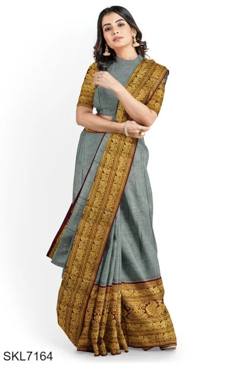 chettinad cotton saree - sunset yellow & big checks - maati crafts