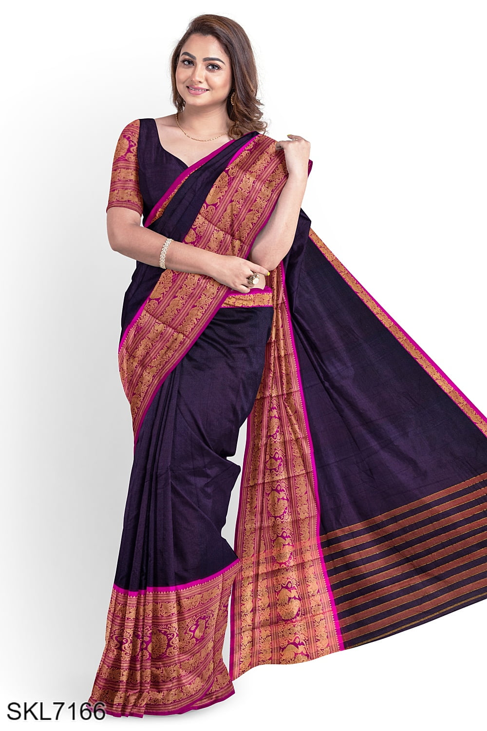 Black and Gold color silk sarees with big border saree design -SILK0001429