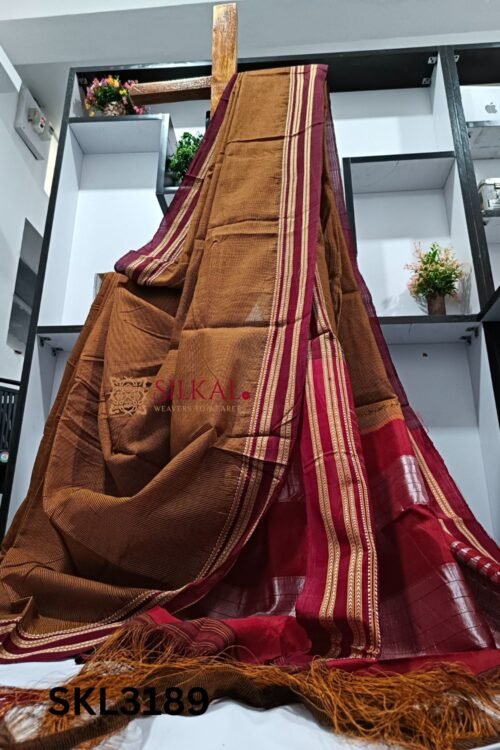 Ilkal Handloom Silk by Cotton Small Checks Bhoomi Border Saree