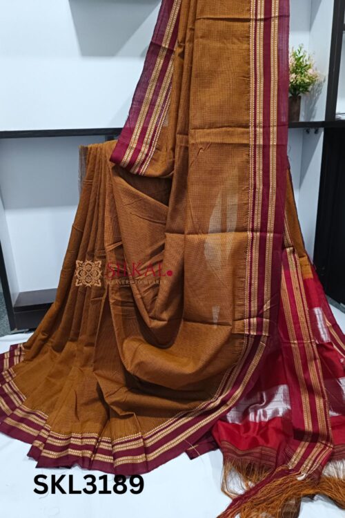 Ilkal Handloom Silk by Cotton Small Checks Bhoomi Border Saree