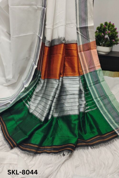 Flag color Handloom Cotton SILK Saree