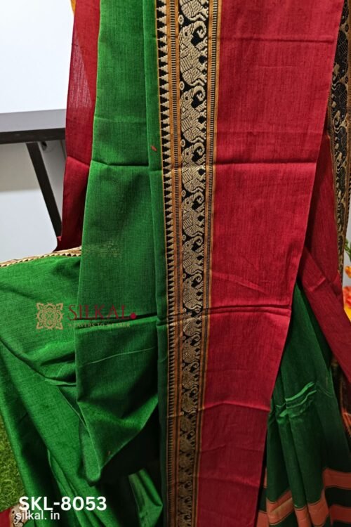 NARAYAN PETH PLAIN COTTON SAREE WITH PATTI PALLU