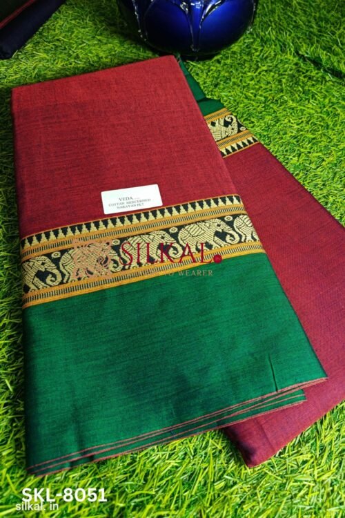 NARAYAN PETH PLAIN COTTON SAREE WITH PATTI PALLU