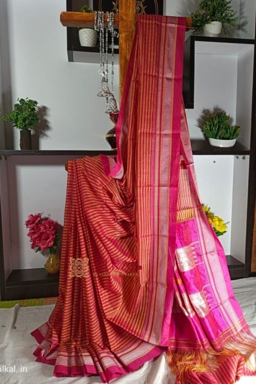 Ilkal Handloom Viscose Cotton Silk Chikki Paras Border Saree