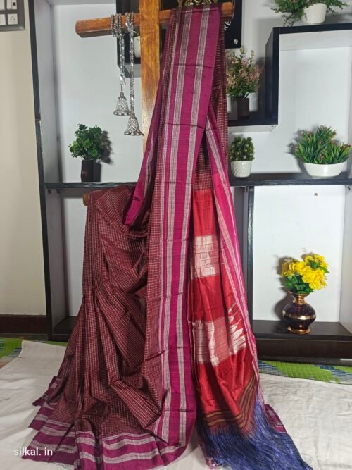 Ilkal Viscose Handloom Gayatri Border Checks Saree